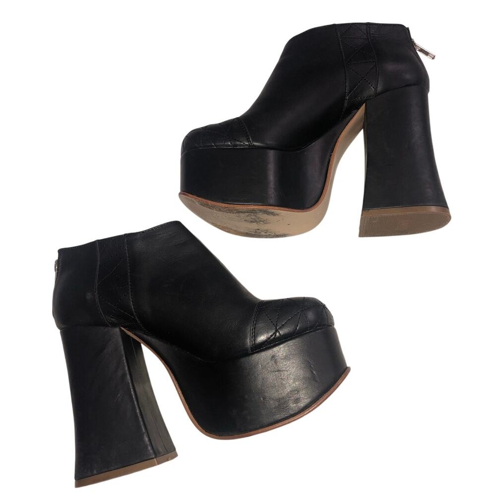 Boredo Black Leather Ultra High Mega Platform Ankle Boots Block Heel Size 37 6.5